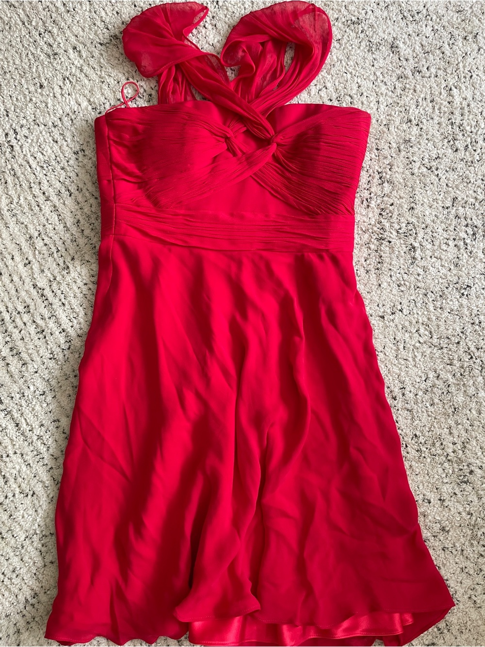 One-Shoulder Red Twist Bodice Dress 100% silk